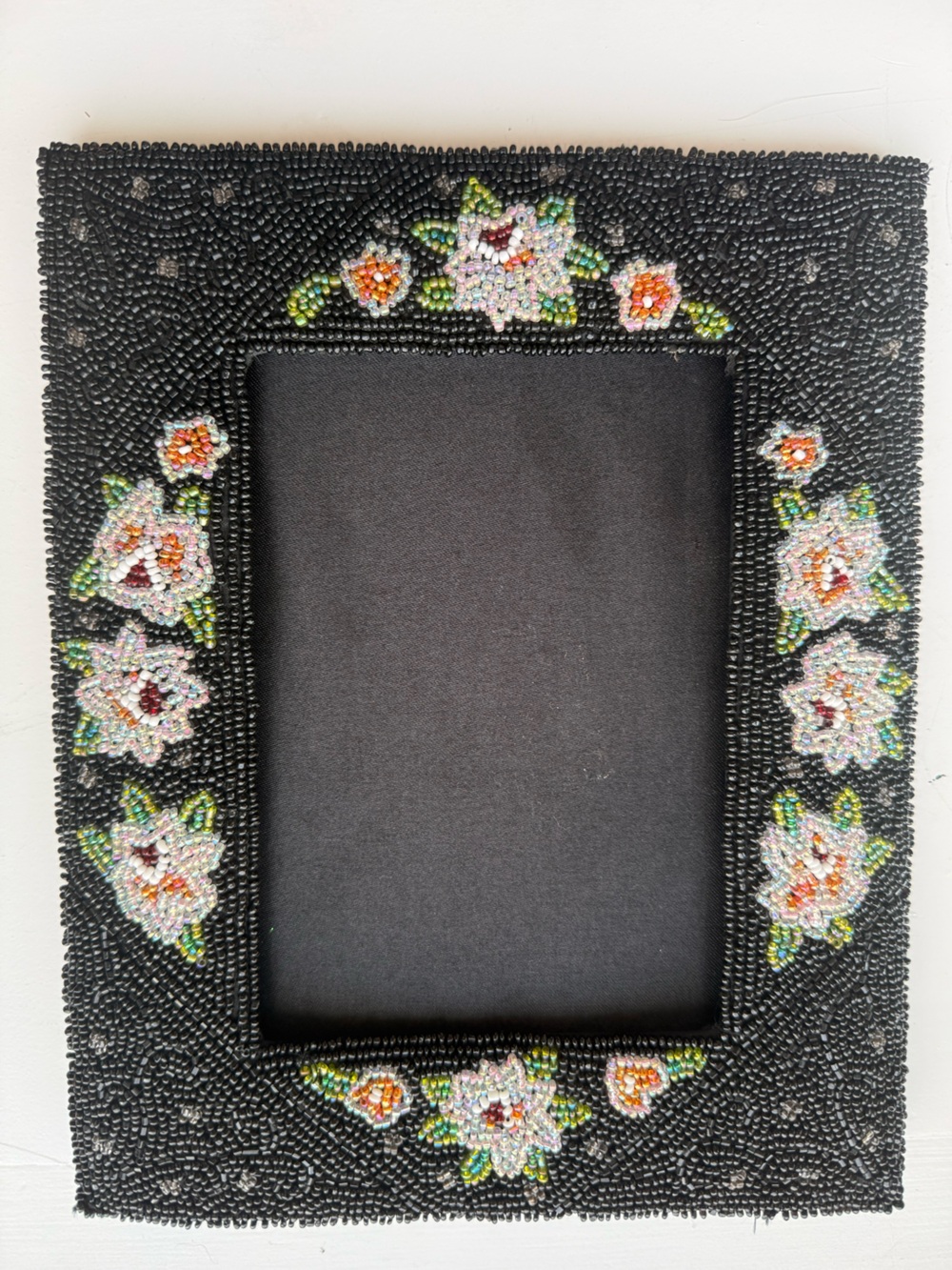 Hand-Beaded Christiana frame Black Floral Photo Frame